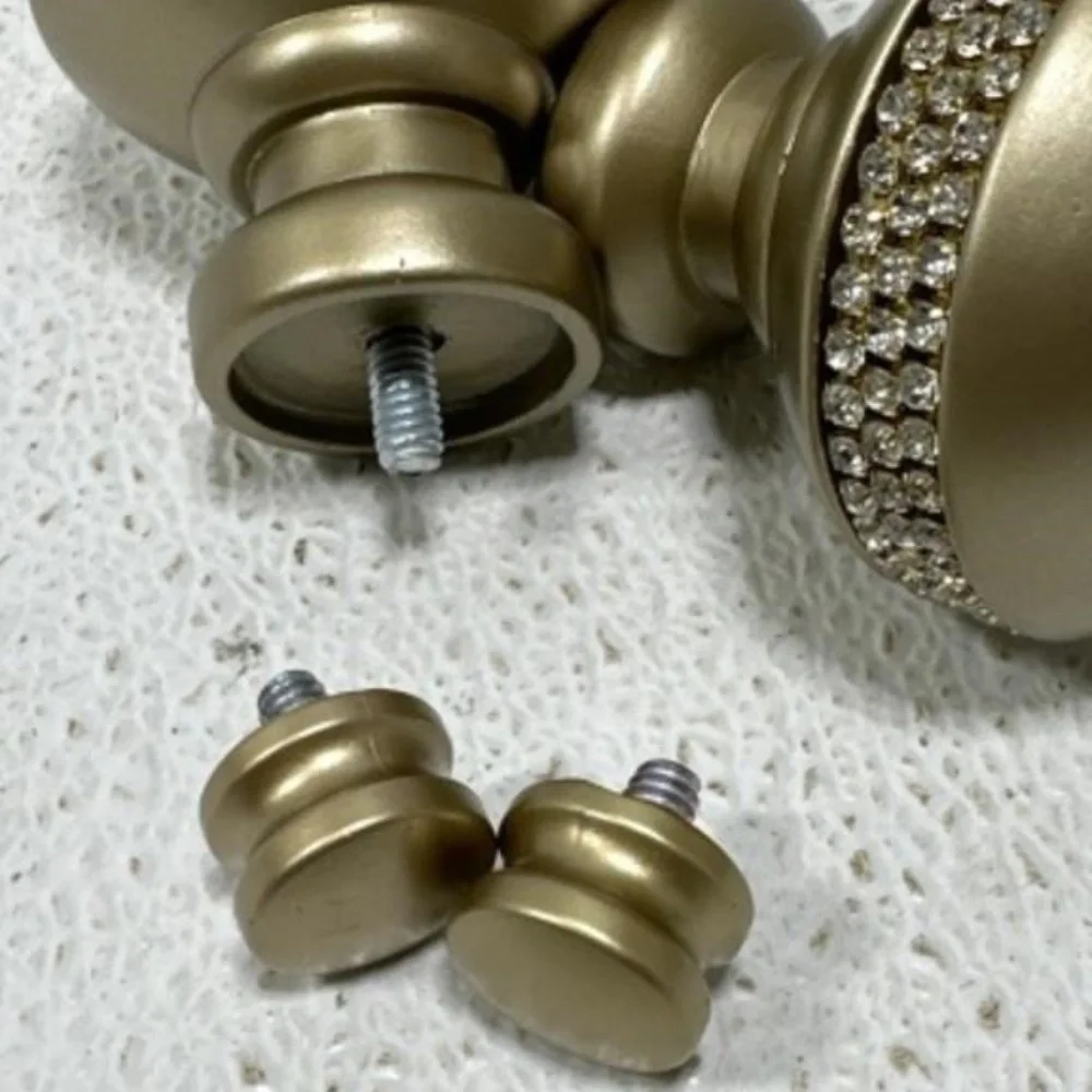 Fancy Curtain Rod Ends Gold Color With Rhinestones Set of One Home Decoration